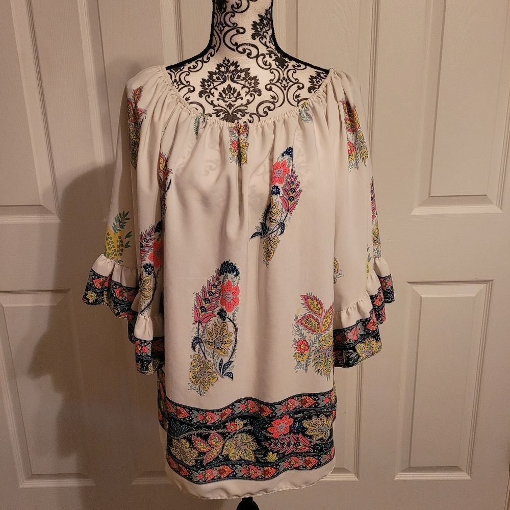 Yahada‎ boho neon floral top